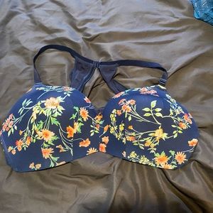 Blue Floral Razor back Bra 44DD Cacique